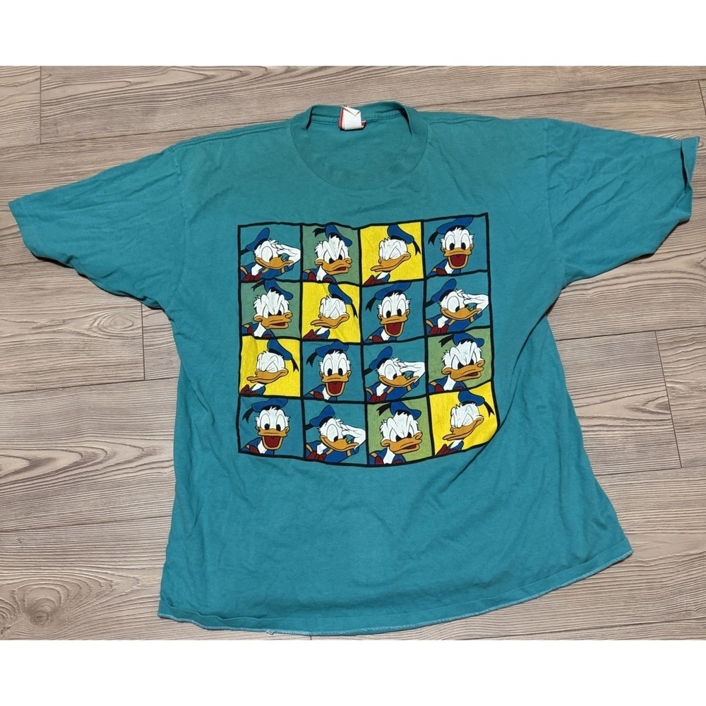 Disney Designs Vtg Donald Duck Emotions Graphic Teal Tee Size Large